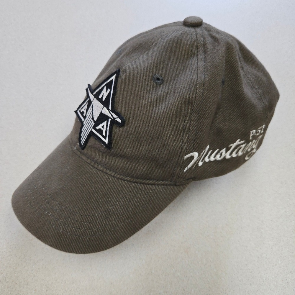 Boeing P-51 Mustang Aviation Hat Red Canoe Warbird Military Pilot OSFA EUC Olive